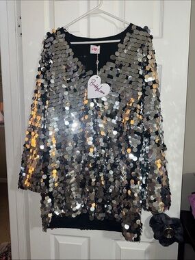 Buddy Love Silver Sequin Long Sleeve Dress